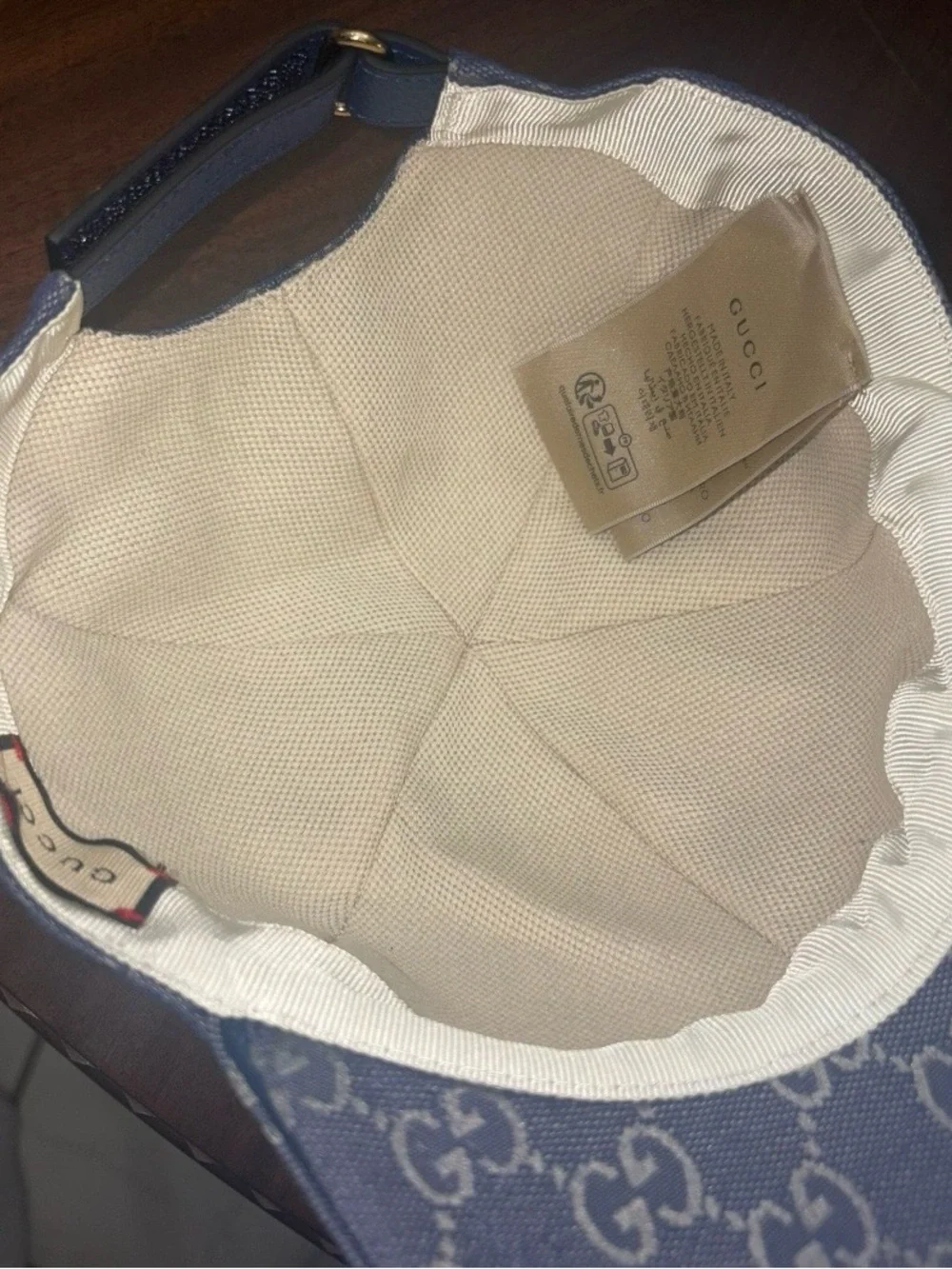 Gucci Light Blue GG Monogram Baseball Cap with Gold Accent unixex